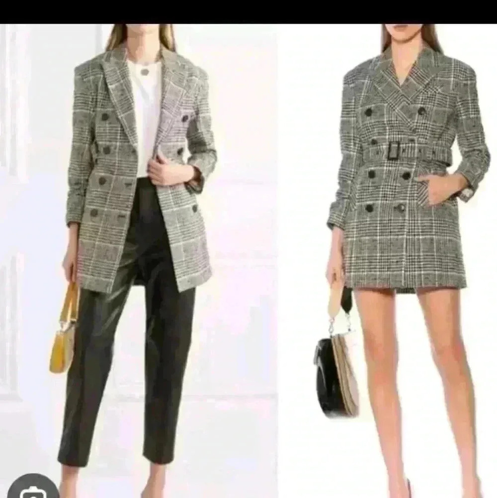 Veronica Beard Womens Black And White Augusta Double Breasted Check Coat 14